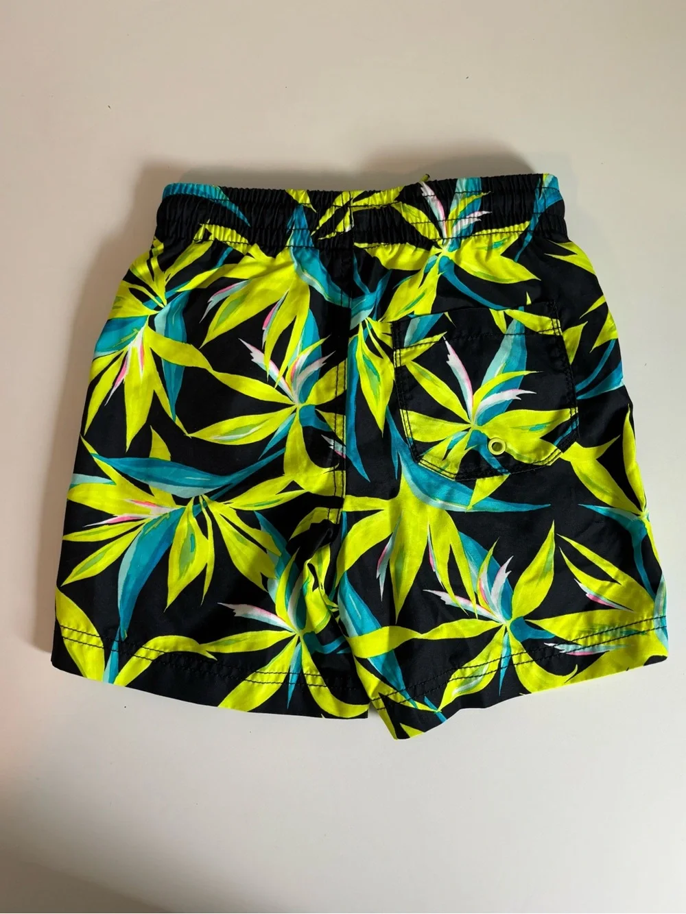 Old Navy Tropical Leaf Print Boys Swim Trunks Black & Neon Medium 8 Swimwear